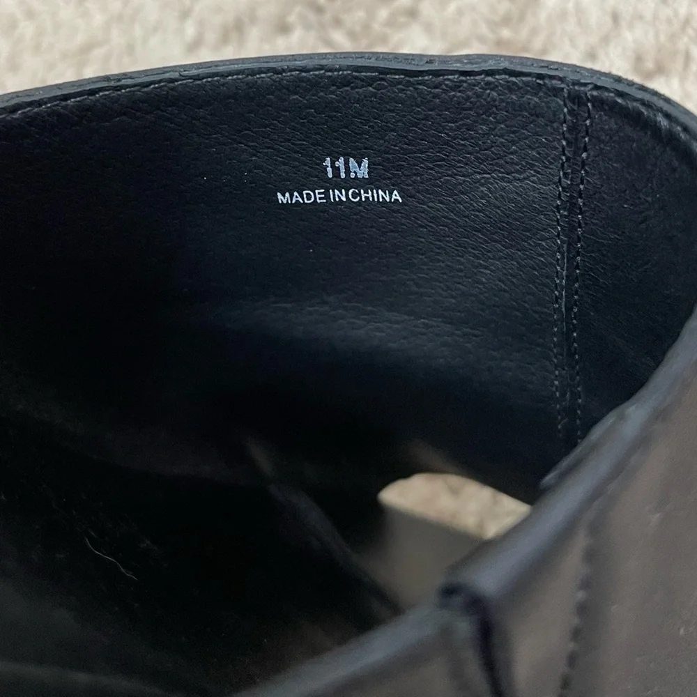 Eileen Fisher Size 11 Novel Black Leather Platform Wooden Clog Slide Sandals - Picture 9 of 16